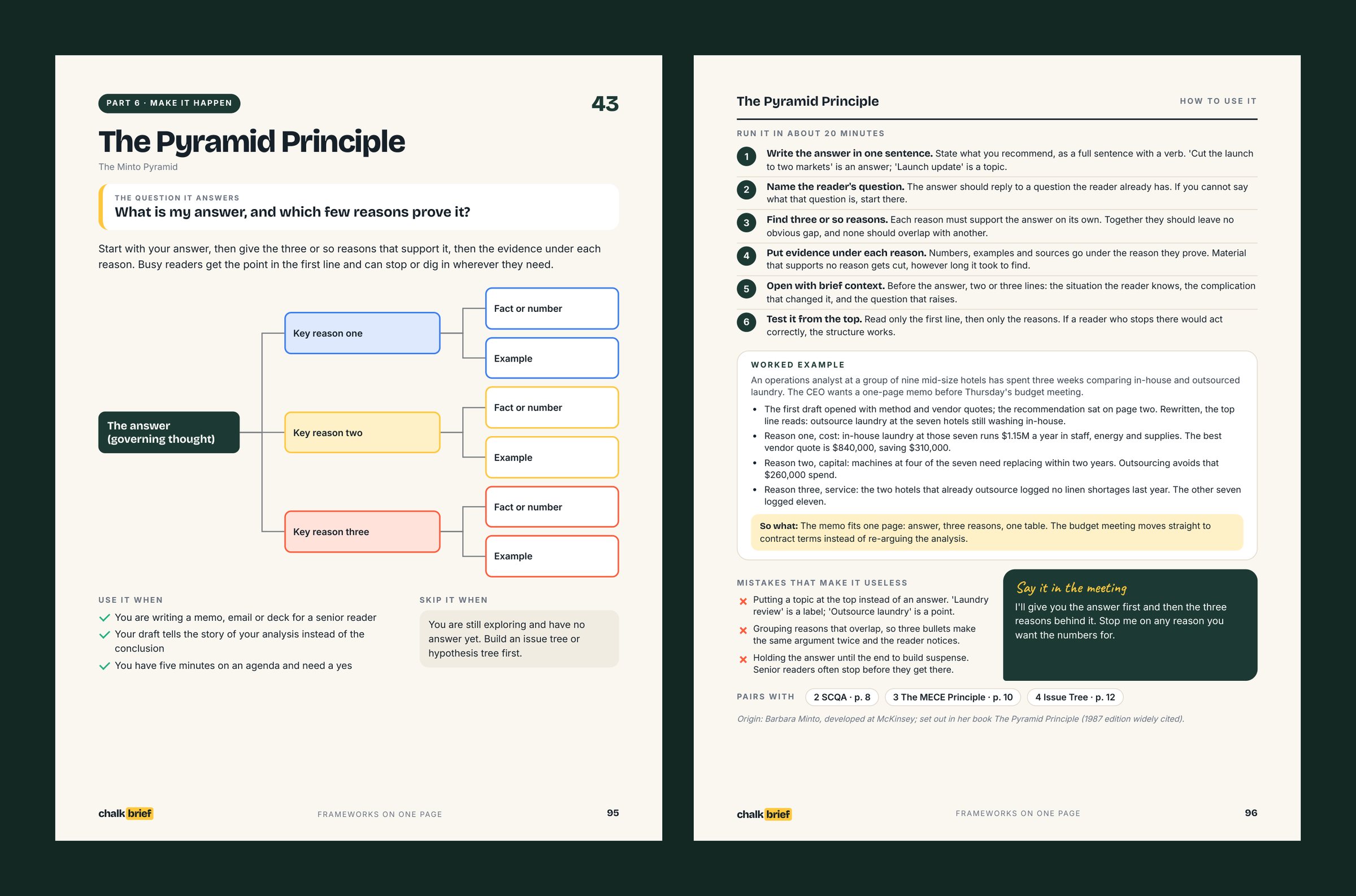 The Pyramid Principle spread, pages 95 and 96